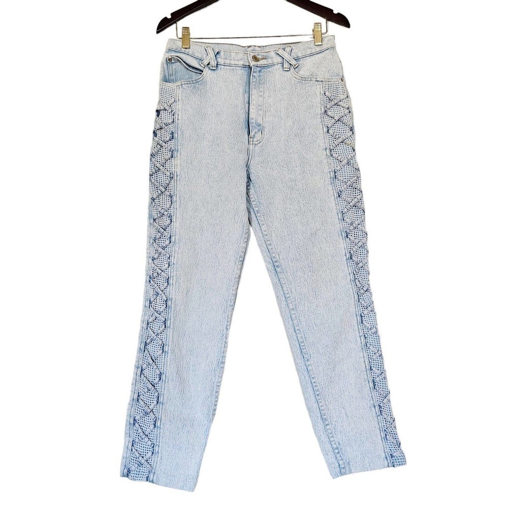 Vtg Anti Basic Daily Jeans Womens Side Lace Up Jeans Size 13/14 29 Waist Acid